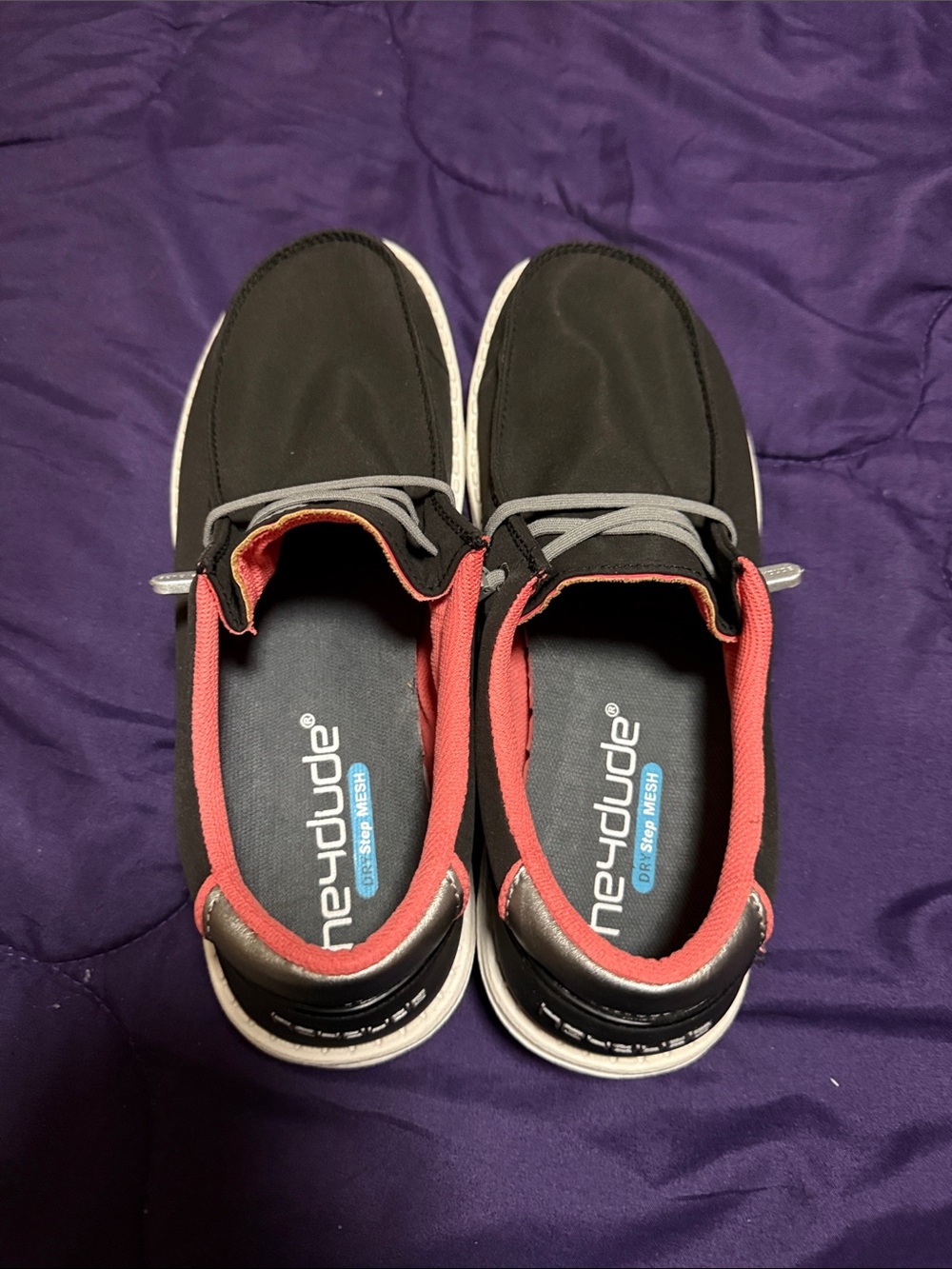 Hey Dude Wendy Advance Black Slip-On Sneakers with Red Trim